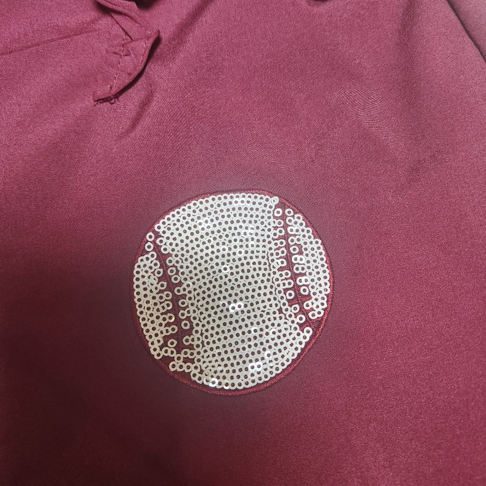 Maroon Baseball Print Ruffle Mini Dress - Picture 8 of 12